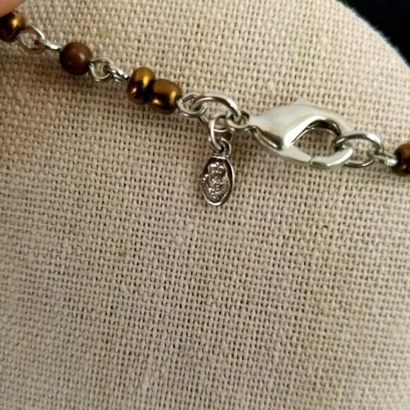 Premier Designs 42" Beaded Necklace Neutrals Silver Tone Signed Long Versatile - Picture 8 of 8